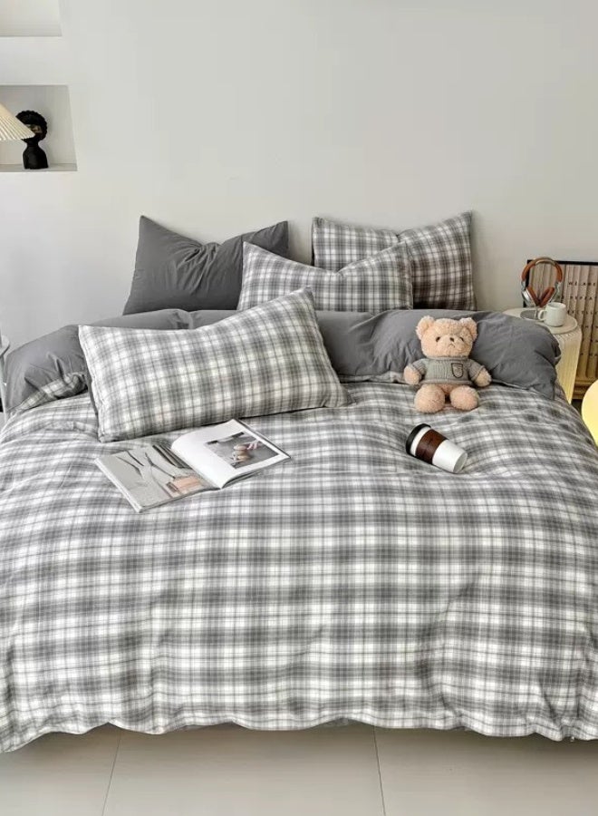 LUNA Home Queen Size 6 Pieces without filler complete, Grey Checkered Design Bedding set. - Image 3